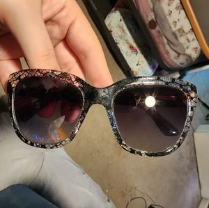 Dolce & Gabbana Black Lace White Acetate Frame Shades Women's Sunglasses